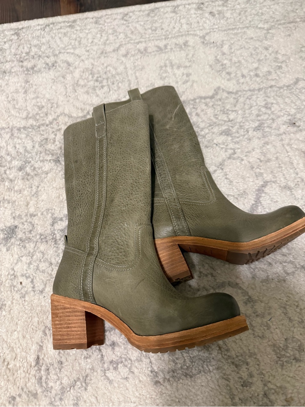 Olive Green Mid-Calf Heel Boots